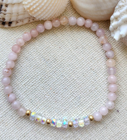 Rose Quartz, Glass and Gold Bead Bracelet