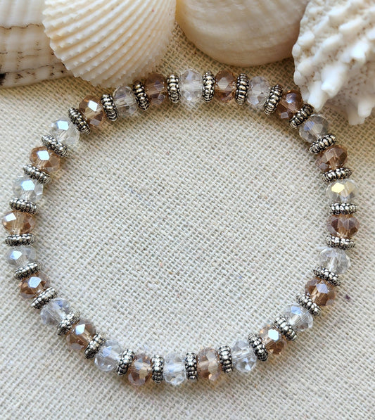 Light Brown with Clear Glass and Silver Spacers Bracelet